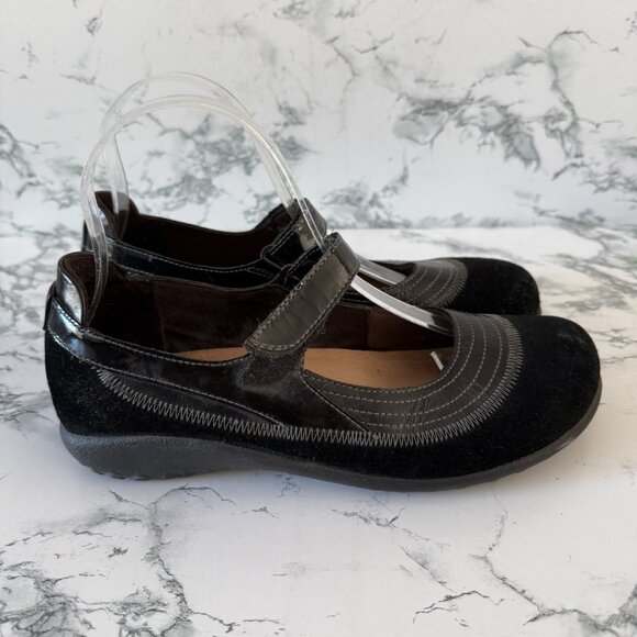 Naot Women 38 US 7 Kirei Mary Jane Shoe Black Nubuck Leather Comfort Flat Casual - Picture 1 of 6